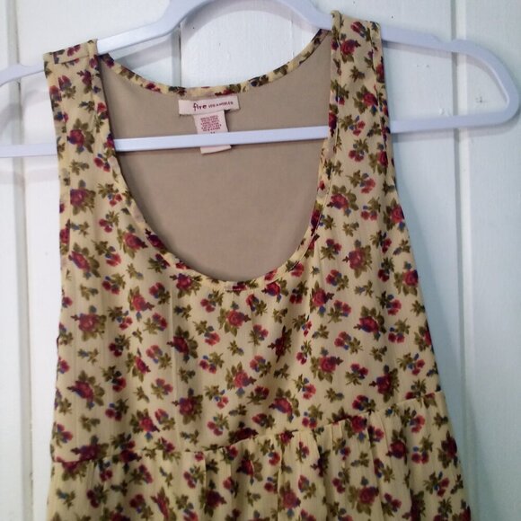 Fire Los Angeles Dress Women M Sleeveless Ruffles Flowing Floral Tan Red - Picture 3 of 14